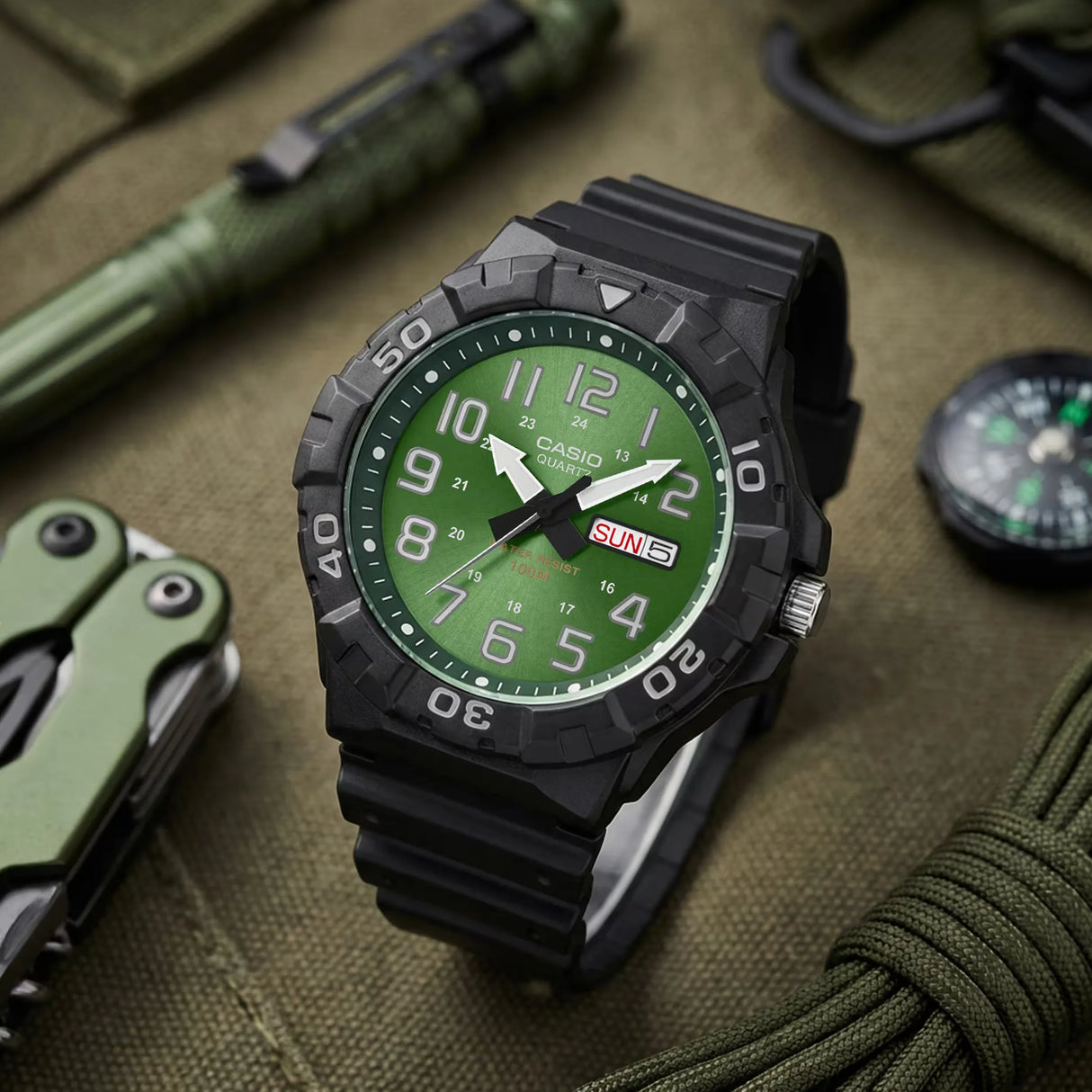 Casio Green Face Series Day/Date Analogue Watch (MRW-210H-3BVEF)