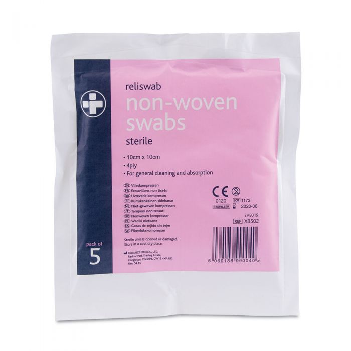 Sterile Non-Woven Swabs - 10 x 10cm (Pack of 5)